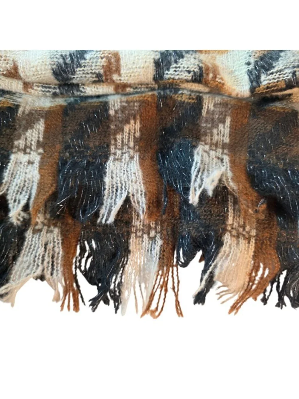Plaid Scarf Fringe Brown Cream Warm Fall Winter Neutral Outerwear Academia